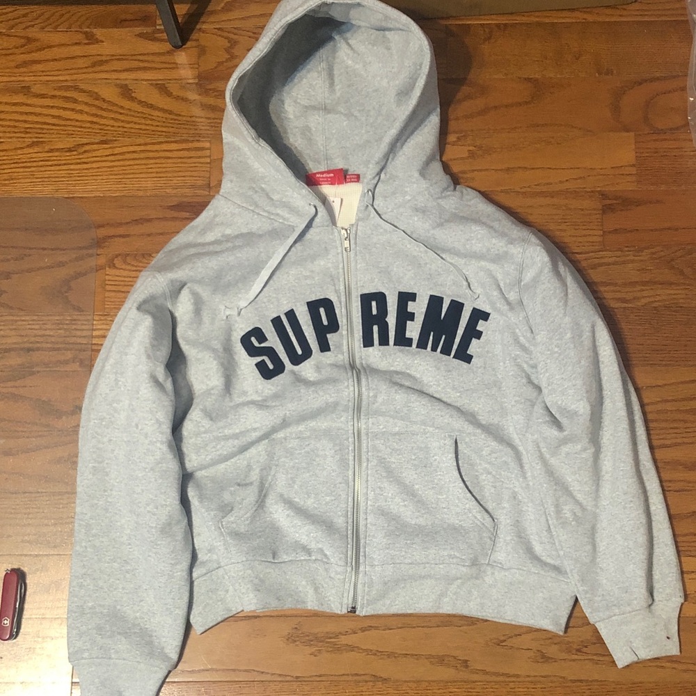 Supreme Light Gray Zip-Up Hoodie